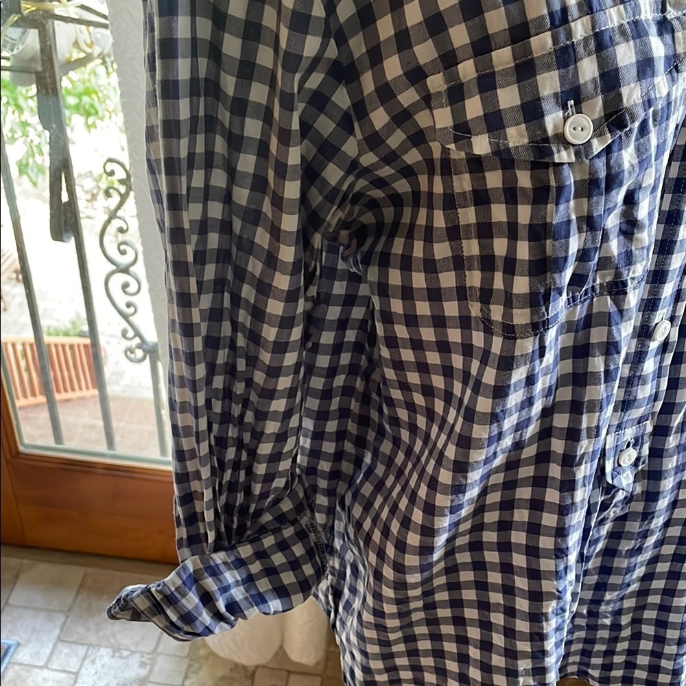 Madewell Blue Checkered Marketplace Popover Buttondown Shirt Medium Cotton - Picture 6 of 9